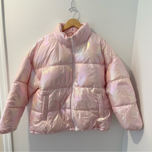 SOLD - BP Nordstrom Iridescent Oversize Puffer Jacket Pink Large NWT - Picture 2 of 11